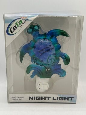 Hand-painted sea turtle glass art night light
